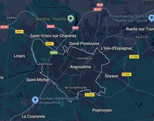 Carte d'Angoulême et de ses quartiers sensibles