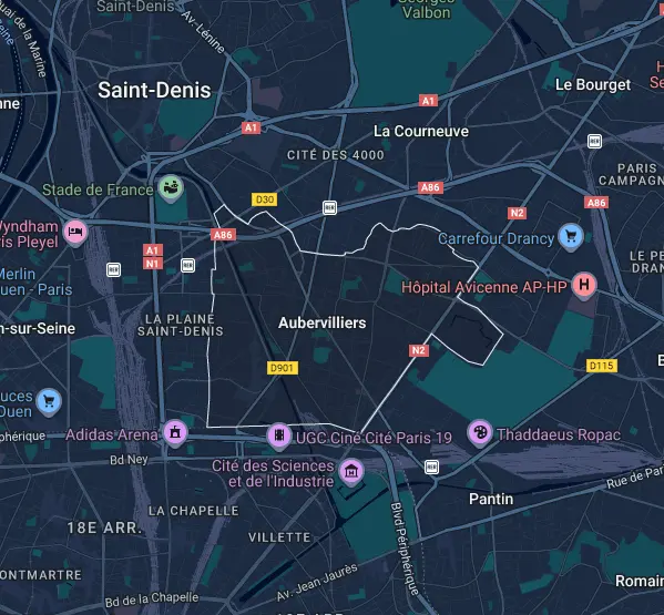 Carte de Aubervilliers et de ses quartiers chauds