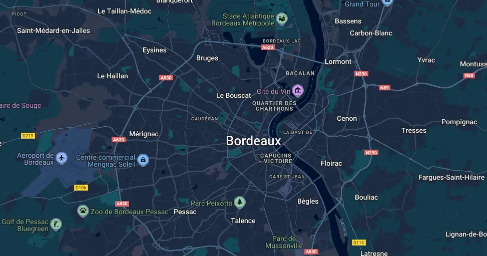 Carte de Bordeaux et de ses quartiers sensibles