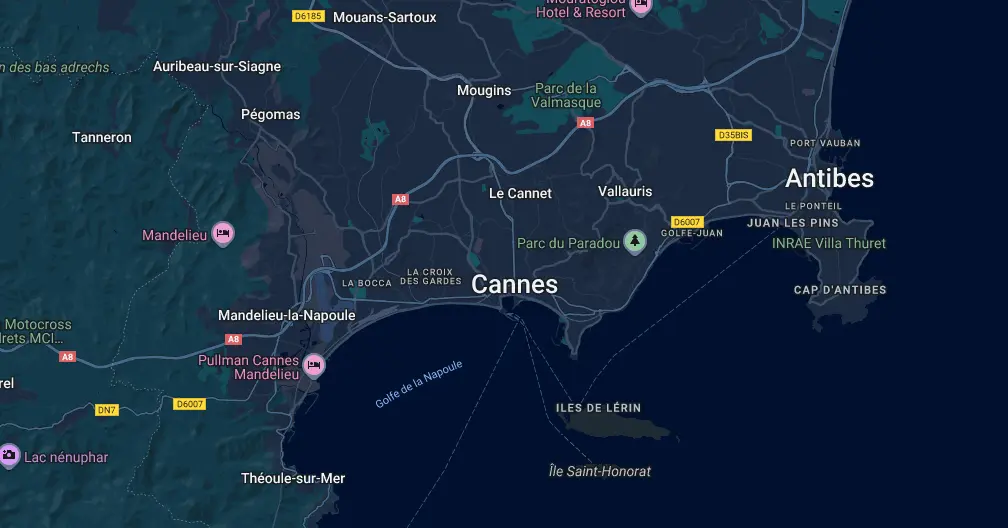 Carte de Cannes et de ses quartiers à éviter