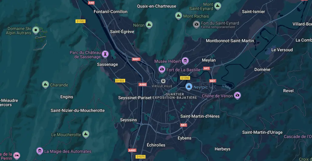 Carte de Grenoble et de ses quartiers sensibles