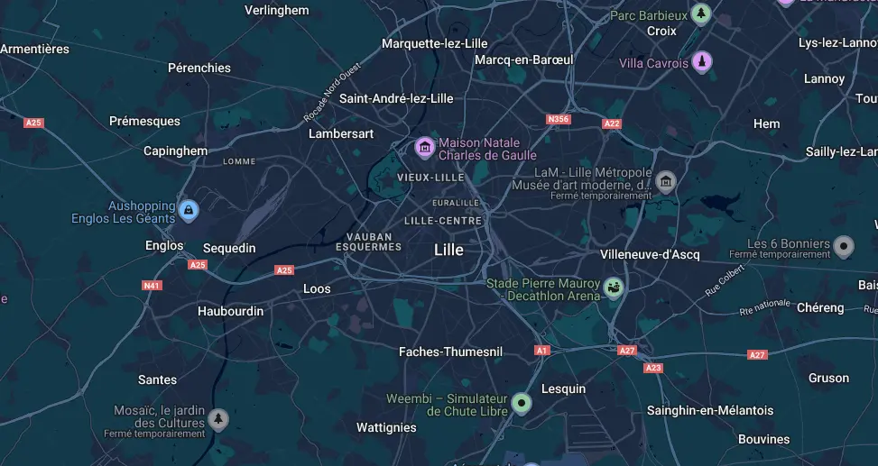 Carte de Lille et de ses quartiers sensibles