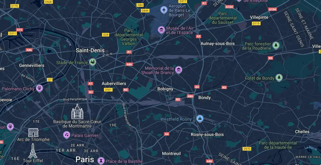 Carte de Bobigny et de ses quartiers sensibles